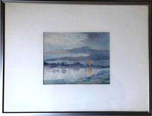 Jan Brugge - IJssellandschap bij zonsondergang zomeravond - Tekening, Ingelijst kopen? Bied vanaf 99!