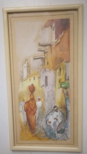 Niet of onleesbaar gesigneerd - Oosters stadsgezicht met figuren. kopen? Bied vanaf 1!