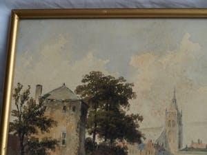 Bartholomeus Johannes van Hove - 2x Aquarel, “Stadsgezicht” en “Bomen langs een laan” – ca 1840 kopen? Bied vanaf 250!