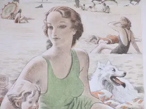 Pol Dom - Een dagje aan het strand - Kleurlitho kopen? Bied vanaf 45!