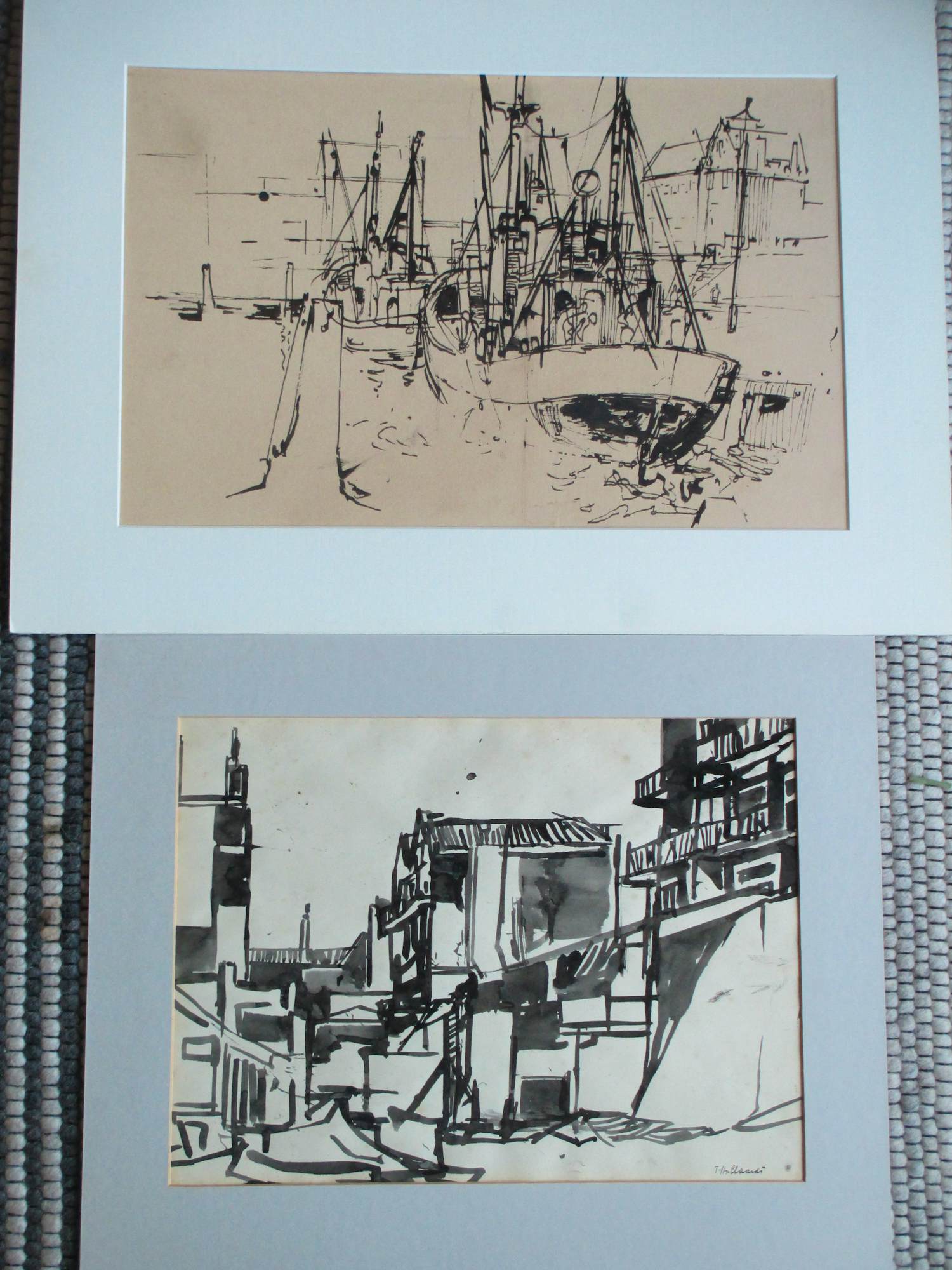 Frans Hollaardt - Havengezicht & Stadsgezicht - Inkttekeningen kopen? Bied vanaf 60!