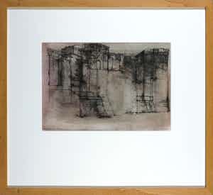 Dirkje Kuik - Inkttekening op waterverf, Muurstudie Dam - Ingelijst verkocht voor € 1!