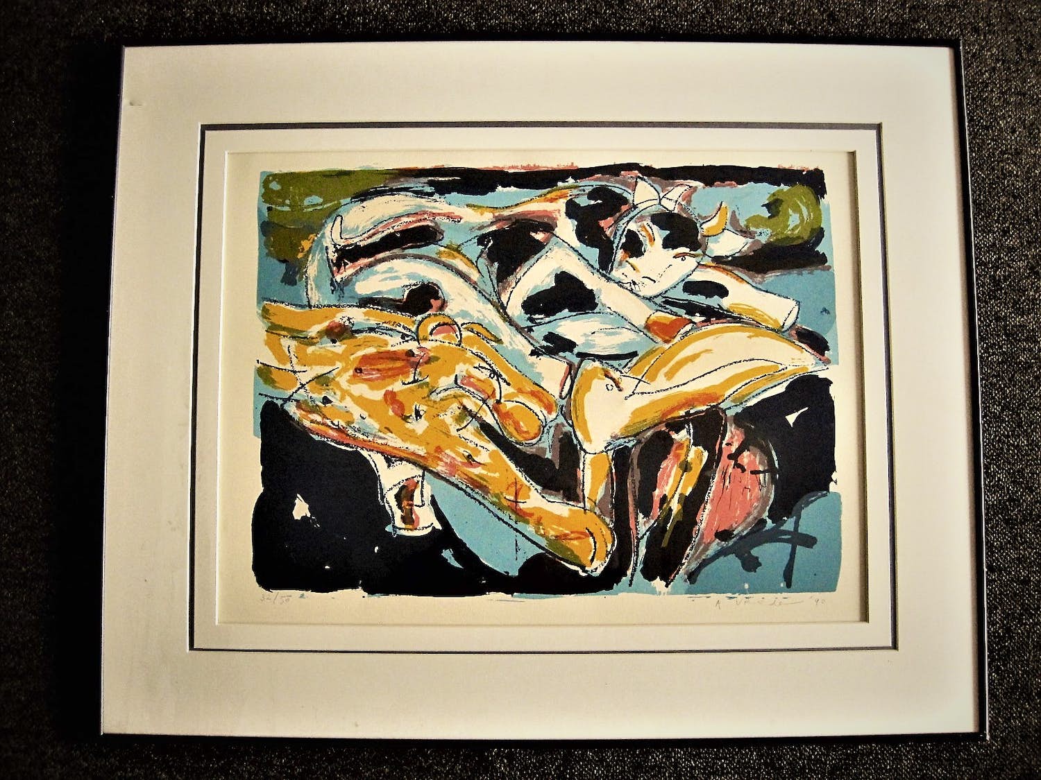 Anton Vrede - Kleurrijk express. Litho - Koe en Tijger - kleine oplage (50)- mooi ingelijst kopen? Bied vanaf 1!