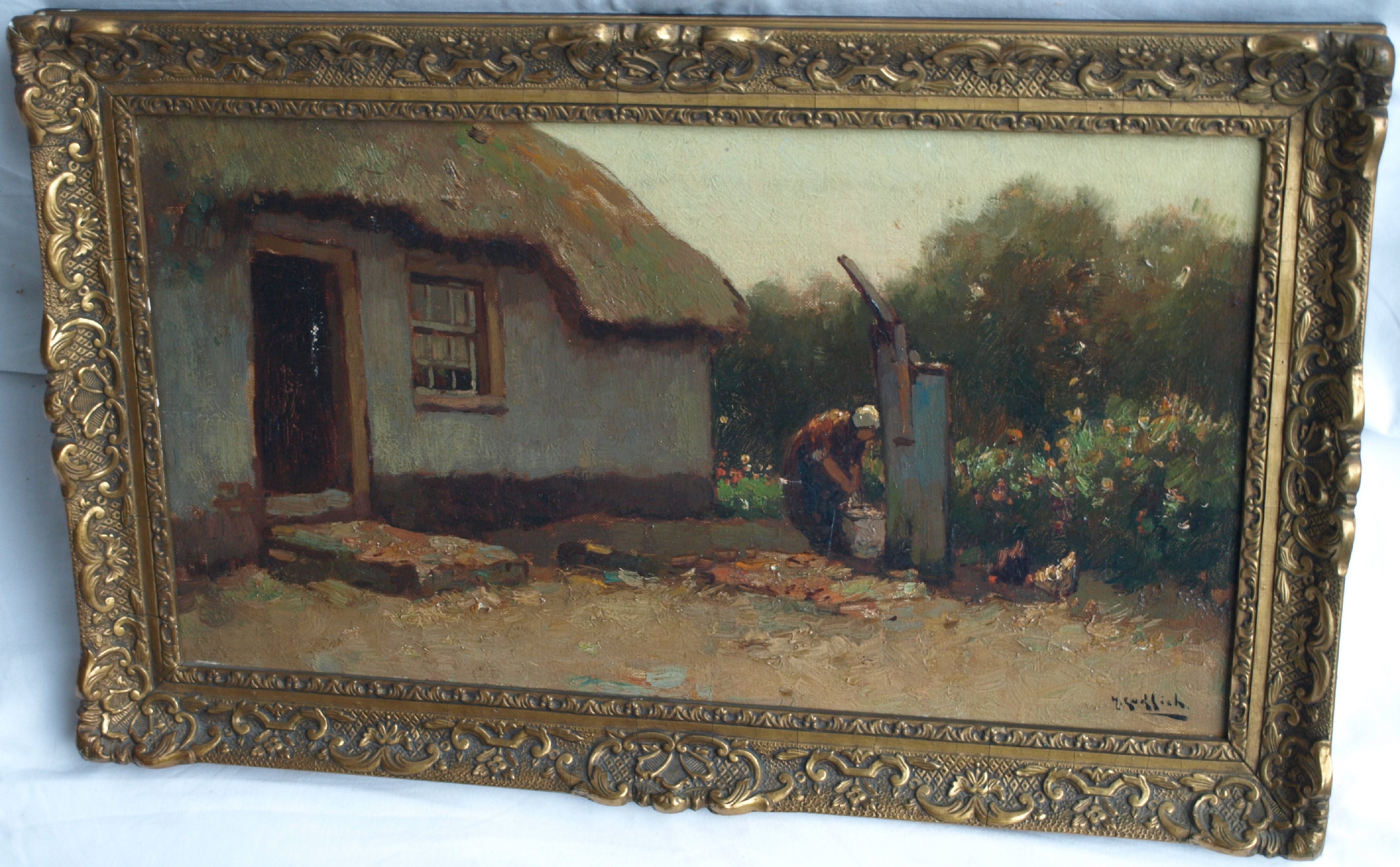 Jan Simon Knikker (sr.) - onder pseudoniem H. Endlich, Boerenerf – gesigneerd & ingelijst kopen? Bied vanaf 1!