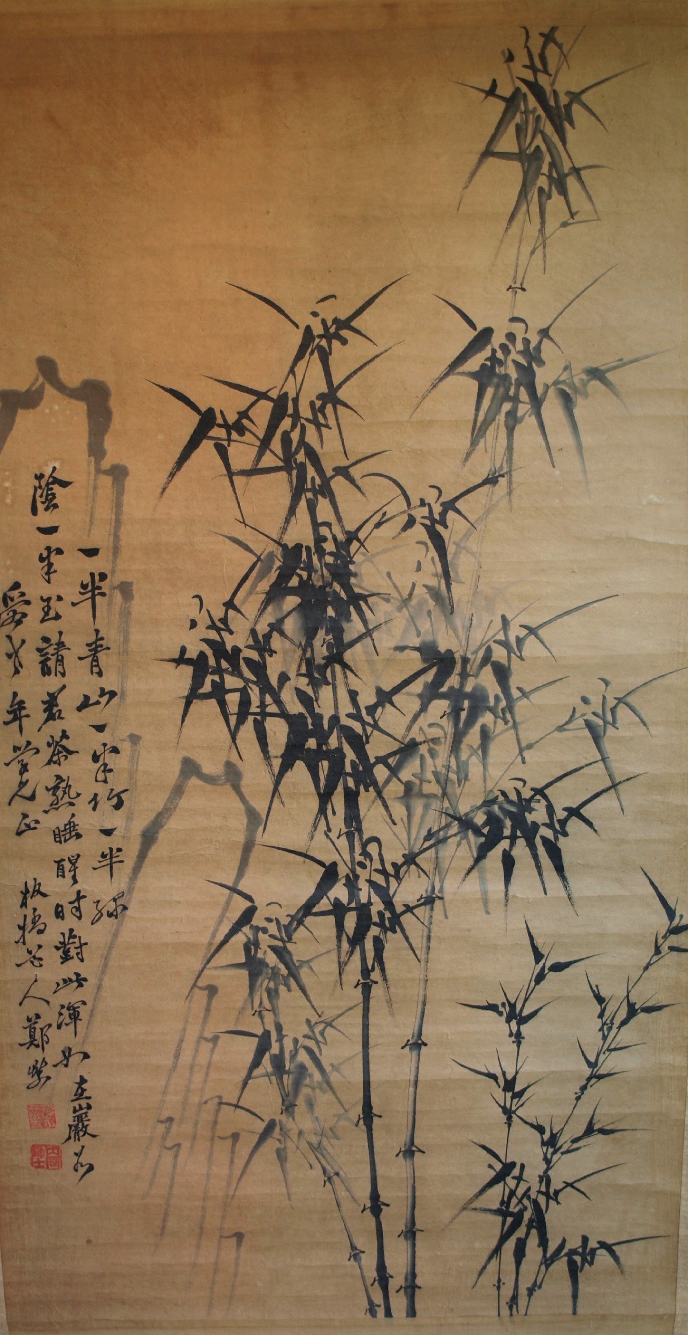 Niet of onleesbaar gesigneerd - Japanse of Chinese scroll, Riet - Inkt op papier, opgerold op houten stok kopen? Bied vanaf 1!