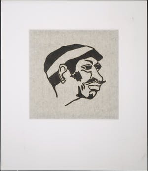 Ad Gerritsen - Lino op geschept papier, Kop (in passe-partout) kopen? Bied vanaf 35!