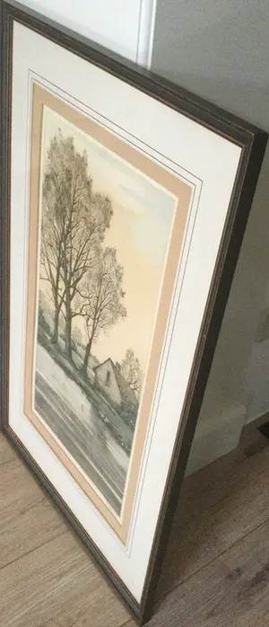 Roger Hebbelinck - Fraai ingelijste kleuren ets met Vlaams herfstlandschap kopen? Bied vanaf 40!