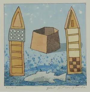 Gert Strengholt - Set van twee litho's, Vis toren & Koe toren - Ingelijst kopen? Bied vanaf 60!