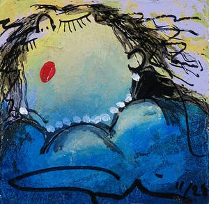 Gerdine Duijsens-Kroeze - Handbewerkte zeefdruk op stevig papier, Blue (met ophangsysteem) kopen? Bied vanaf 1!