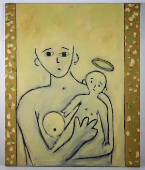 Bart Drost - Gouache op papier, Moeder & kind - Ingelijst kopen? Bied vanaf 75!