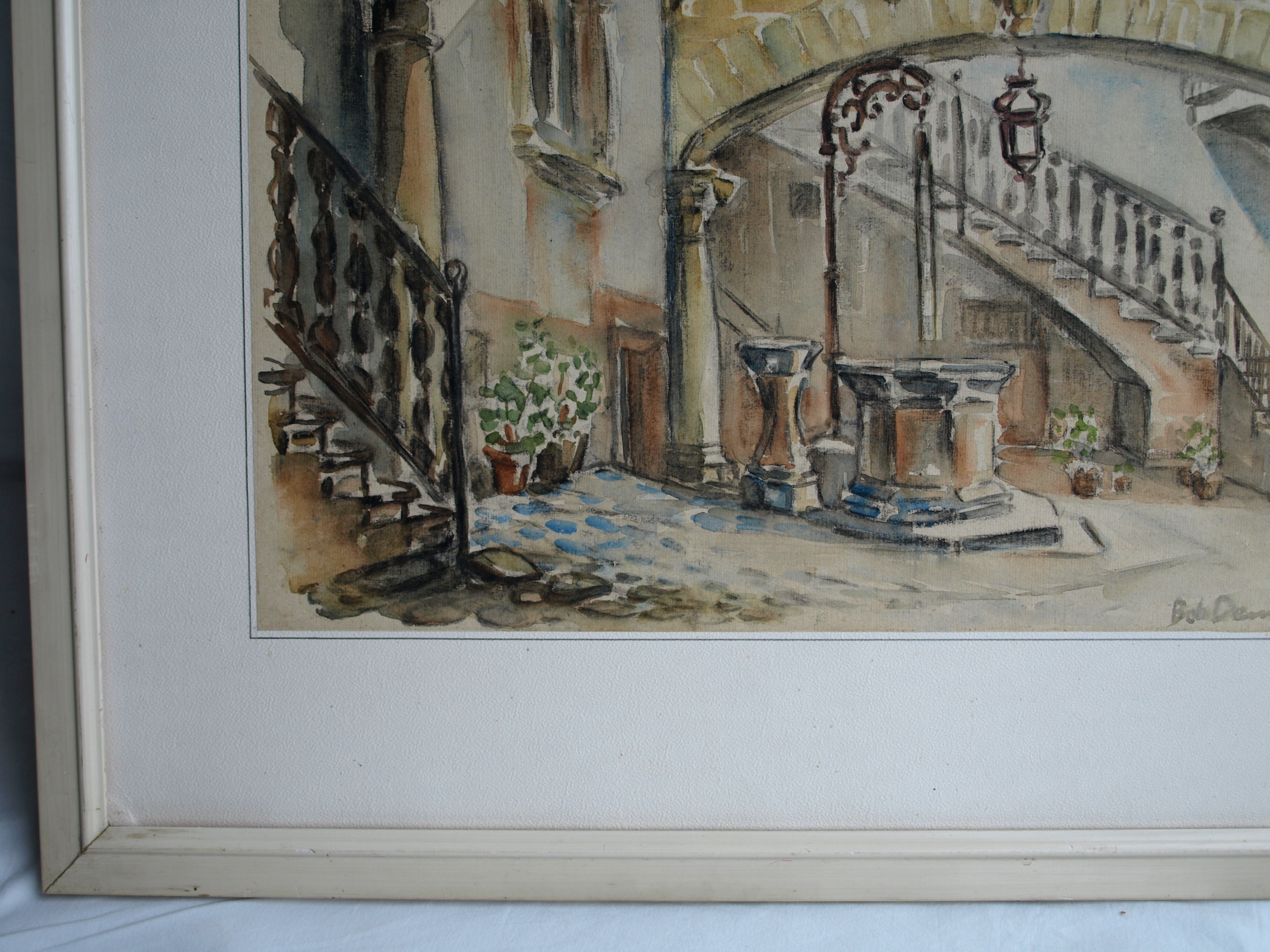 Bob Denneboom - Aquarel , Patio, Espana, Palma - ingelijst – 1958 kopen? Bied vanaf 50!