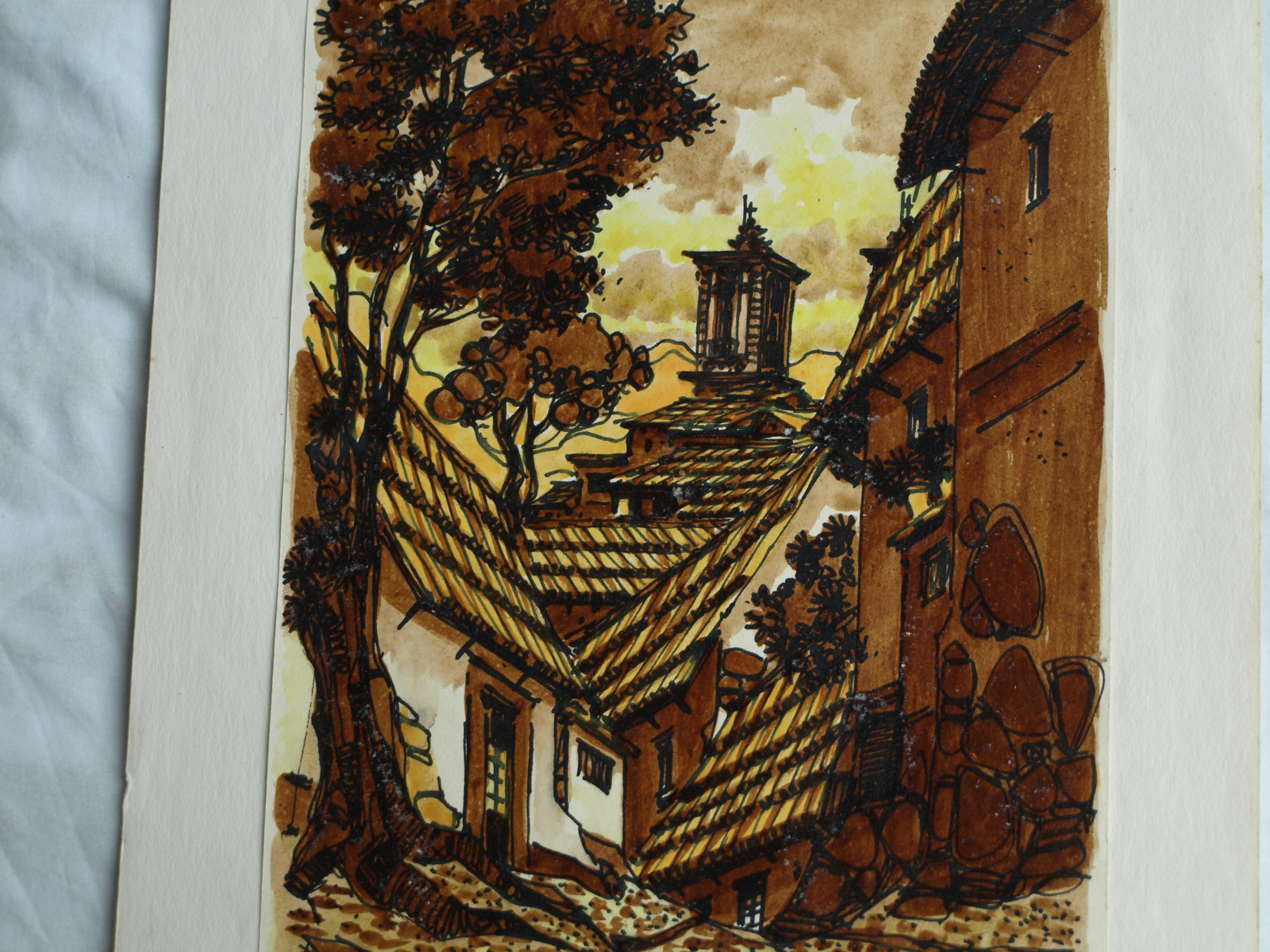 Niet of onleesbaar gesigneerd - 2 Aquarellen , Dorpsgezichten - gesigneerd kopen? Bied vanaf 1!