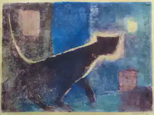 Theo van Delft Jansz. - Ingelijste linosnede , Poes in het licht – Lijst, 44½ x 54½ cm. verkauft für € 45!