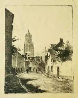 Hugo Polderman - Stadsgezicht met kerk verkauft für € 55!