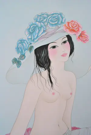 Mara Tran Long - Geisha met een roos, originele gesigneerde lithografie, 1984 kopen? Bied vanaf 60!