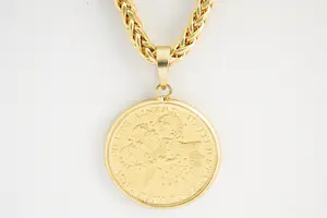 147- Hoog gehlt. 22 Krt gouden Vossestaart collier met zware USA 20$ munt/hanger kopen? Bied vanaf 3260!