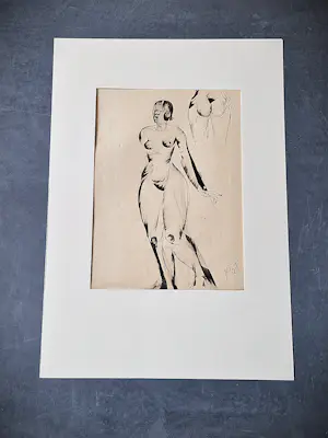 Piet van Stuivenberg - was vooral beeldhouwer - oost. ind. inkttekening vrouwelijk naakt - jaren 40 kopen? Bied vanaf 50!