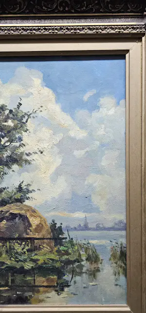 Johannes Antonius Pietersen - Hooiklamp en boer met kippen aan het Water. kopen? Bied vanaf 50!