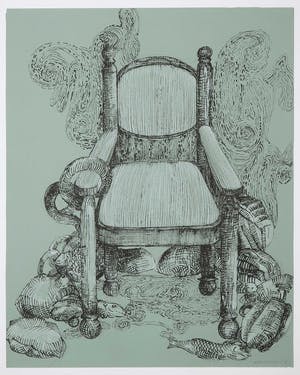 Marcel Reijerman - Oost-Indische inkt en potlood, Z.T. Stoel en vissen kopen? Bied vanaf 35!