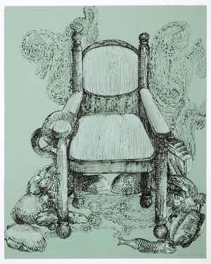 Marcel Reijerman - Oost-Indische inkt en potlood, Z.T. Stoel en vissen verkocht voor € 35!