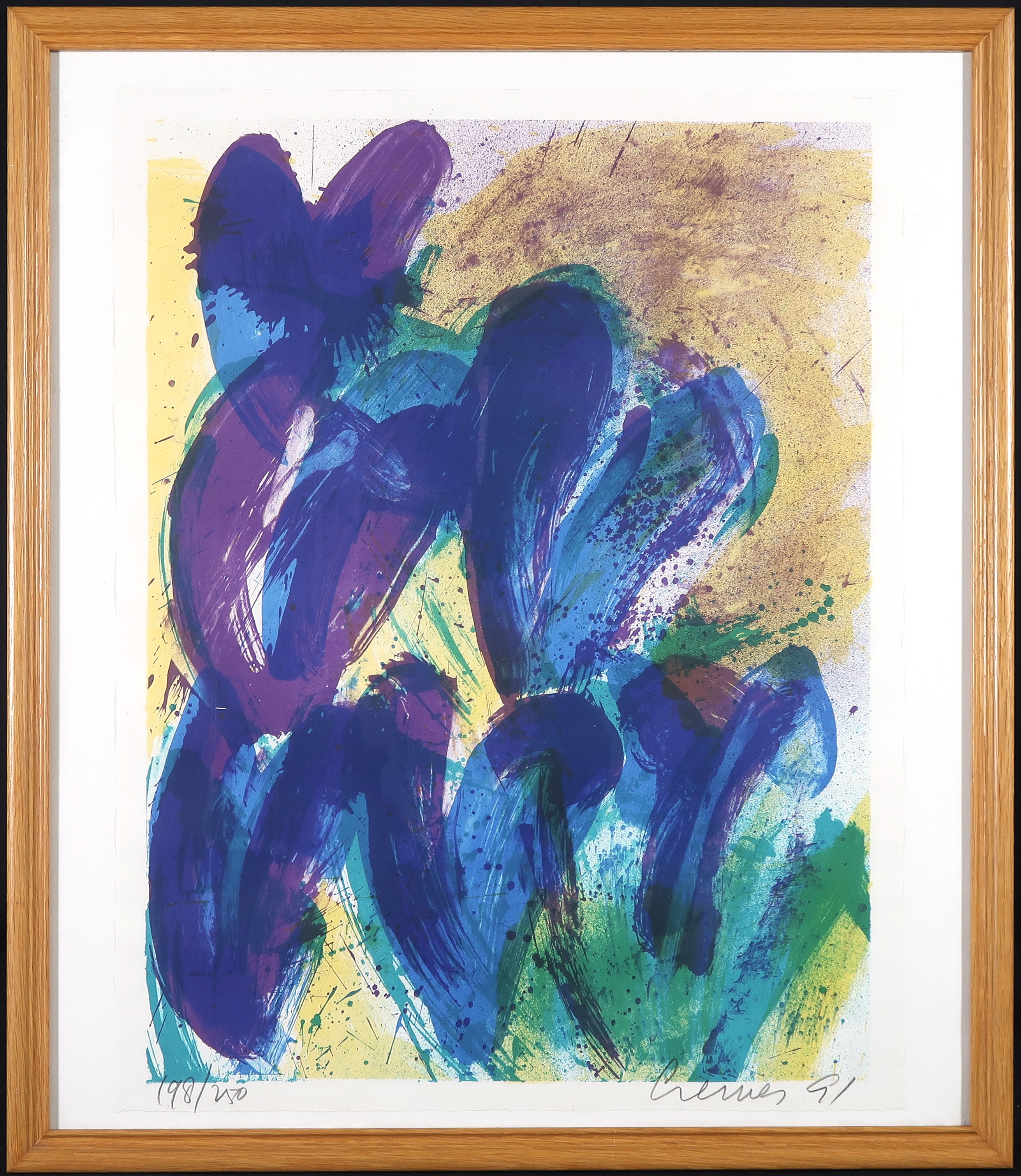 Jan Cremer - Zeefdruk, Paarse en blauwe tulpen - Ingelijst kopen? Bied vanaf 120!