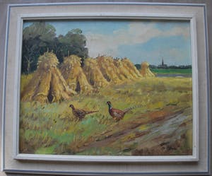 Wilhelmus Enneking - 2 fazanten in graslandschap kopen? Bied vanaf 20!