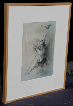 Dirkje Kuik - Ingelijste gemengde techniek: 'lezend konijn' - 1988 (nette lijst!) kopen? Bied vanaf 175!