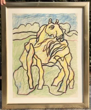 Jan Sierhuis - Paard - Gouache en Krijt op Papier (Groot ingelijst werk!) kopen? Bied vanaf 275!