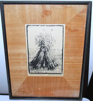 Arie Zonneveld - Korenschoven - houtsnede, handdruk - uniek - ingelijst kopen? Bied vanaf 125!