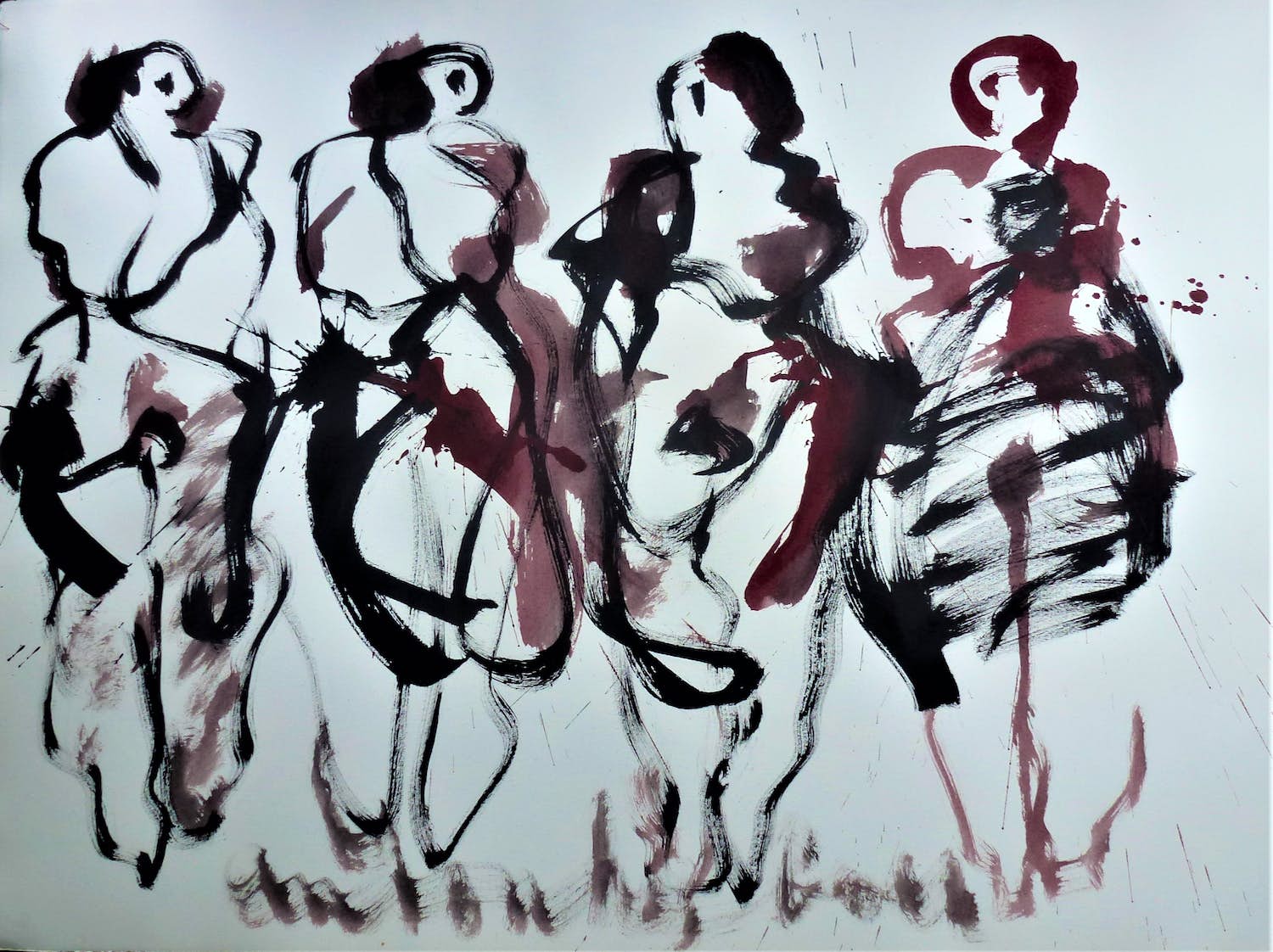 Anton Heyboer - Four women . Krachtige sierlijke schildering . verkocht voor € 500!