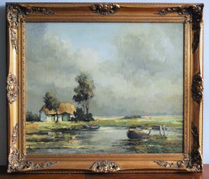 Willem Heytman - olieverfschilderij - Hollands landschap met hoge luchten kopen? Bied vanaf 1!