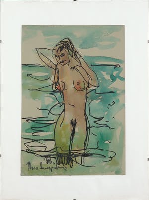 Theo Swagemakers - Aquarel, Badende vrouw kopen? Bied vanaf 80!