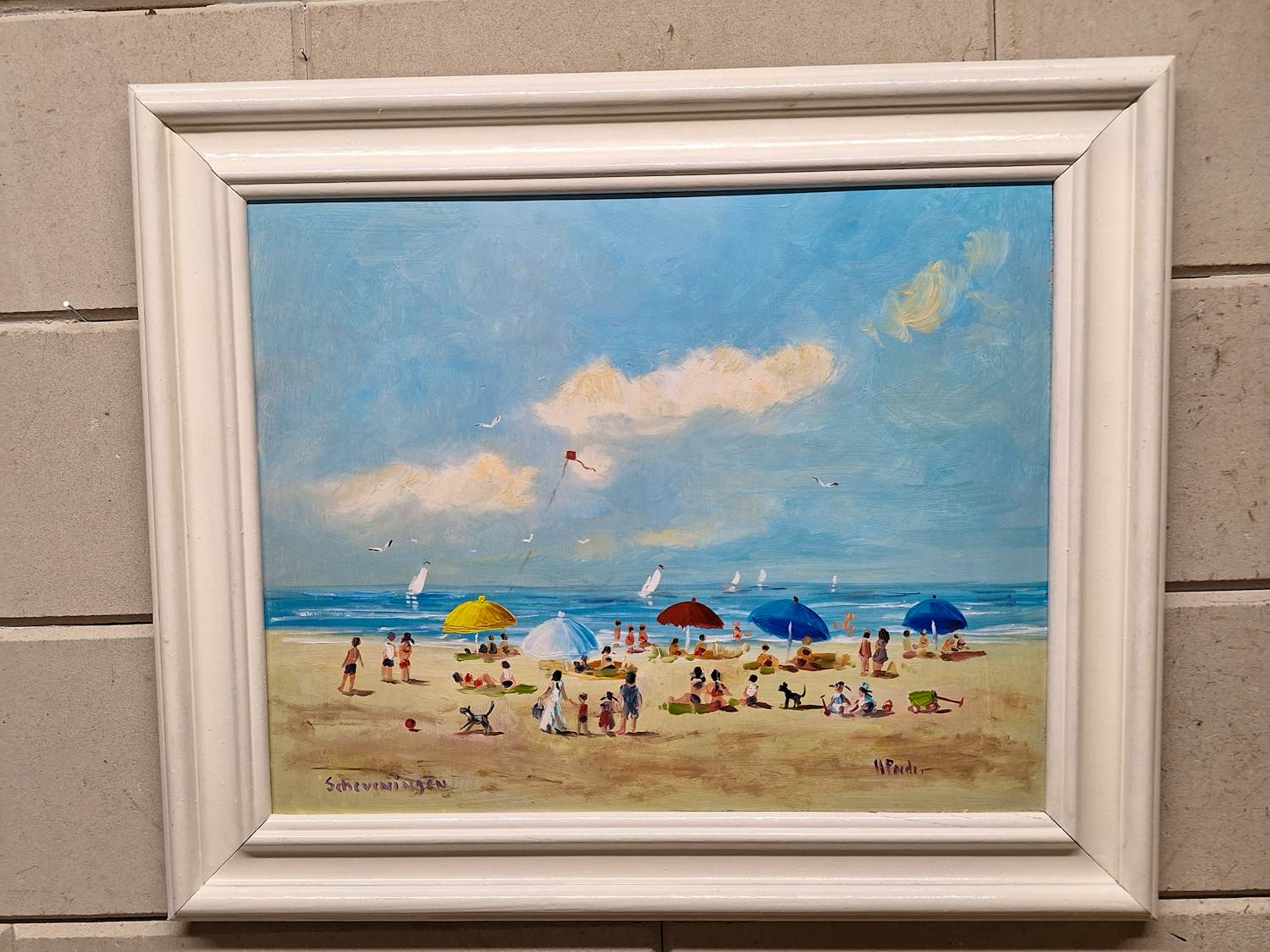 Henk Poeder - Vrolijk Zomers Strandgezicht bij Scheveningen kopen? Bied vanaf 110!