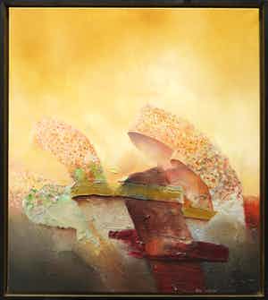 Frans Nicolai - Gemengde techniek op doek, Abstracte compositie - Ingelijst verkocht voor € 1!