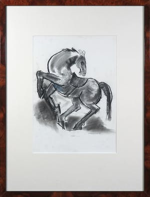 Margot Hudig-Heldring - Houtskool, Steigerend paard - Ingelijst kopen? Bied vanaf 35!