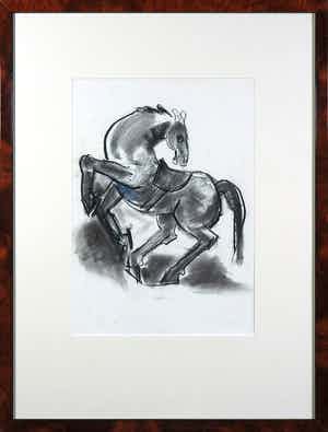 Margot Hudig-Heldring - Houtskool, Steigerend paard - Ingelijst verkocht voor € 35!