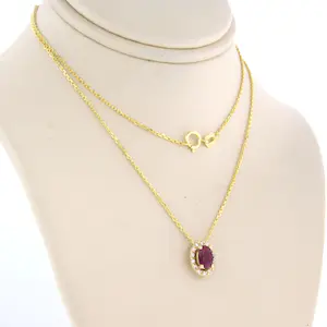 14k gouden collier met hanger bezet met robijn en briljant geslepen diamant kopen? Bied vanaf 220!