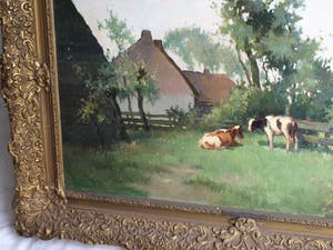 Johan Hendrik Kaemmerer - Olieverf op doek , Melkbocht bij boerderij – ingelijst – 70 x 100 cm kopen? Bied vanaf 200!
