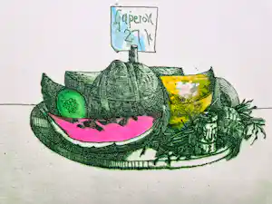 Nicolaas Wijnberg - een hele leuke, in beperkte oplage (60) gemaakte kleuren-Ets "watermeloen" kopen? Bied vanaf 37!