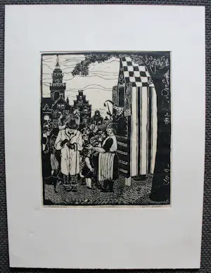 Jan Strube - Houtdruk: "Poppenkast" kopen? Bied vanaf 60!