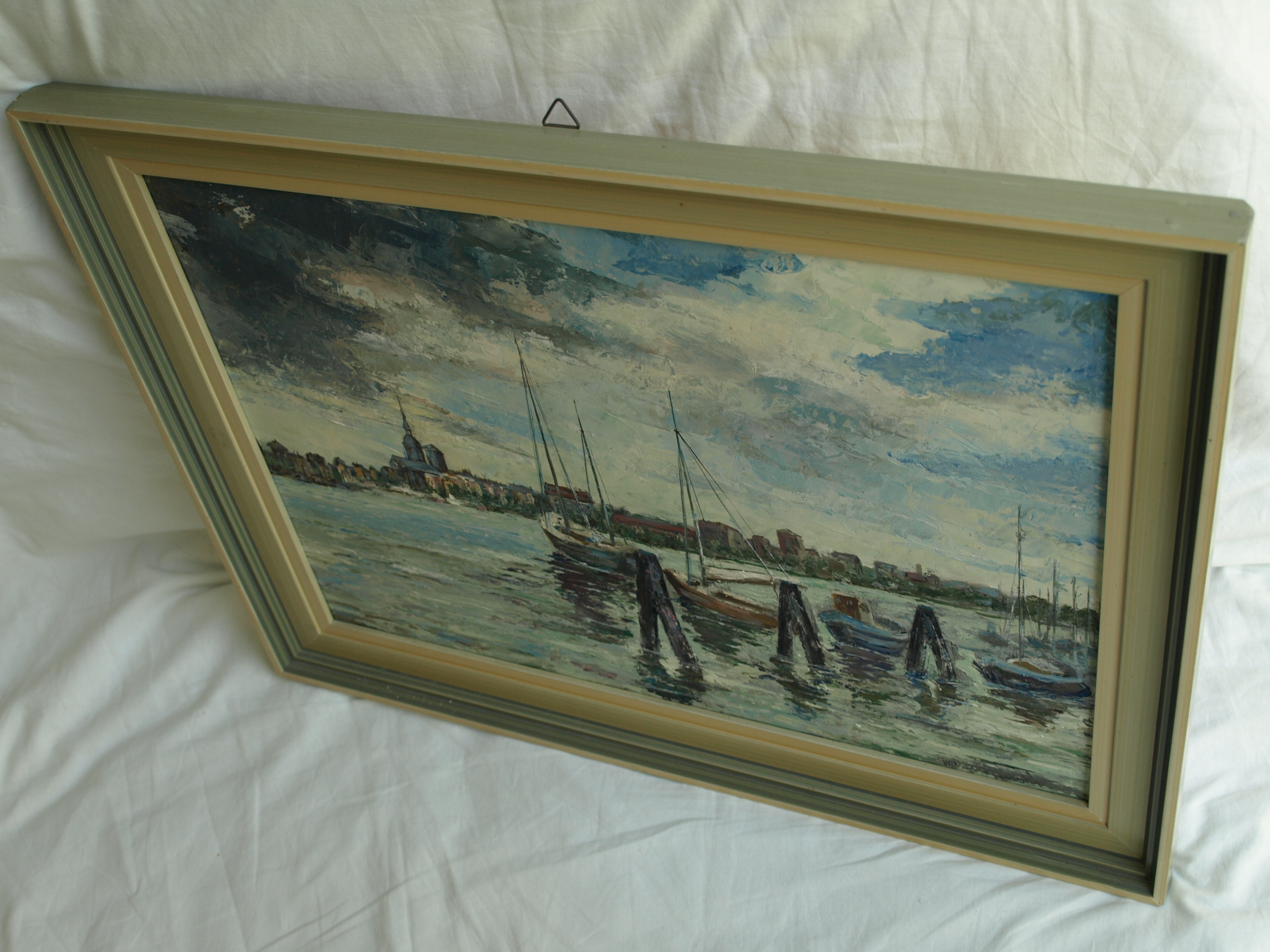 Niet of onleesbaar gesigneerd - Olieverf op board – Havengezicht – gesigneerd & ingelijst  kopen? Bied vanaf 1!