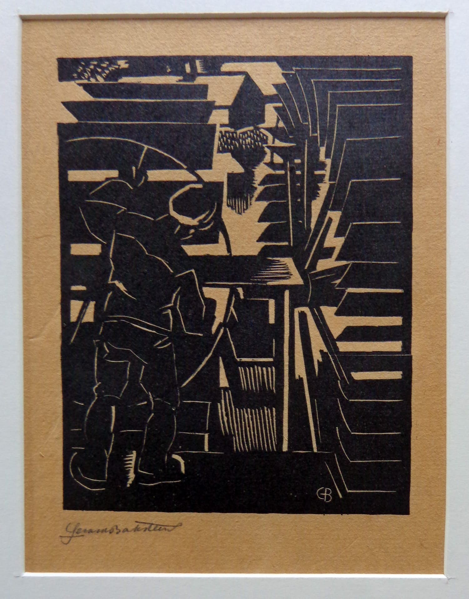 Gerard Baksteen - MOLENAAR AAN HET WATERRAD / ZW-W HOUTSNEDE / 40x30cm / SIG / PASSE / ZELDZAAM verkocht voor € 65!