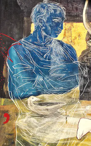 Jean-Christophe Donnadieu - Mega groot olieverf "nature morte aux buste bleu" gesigneerd kopen? Bied vanaf 91!