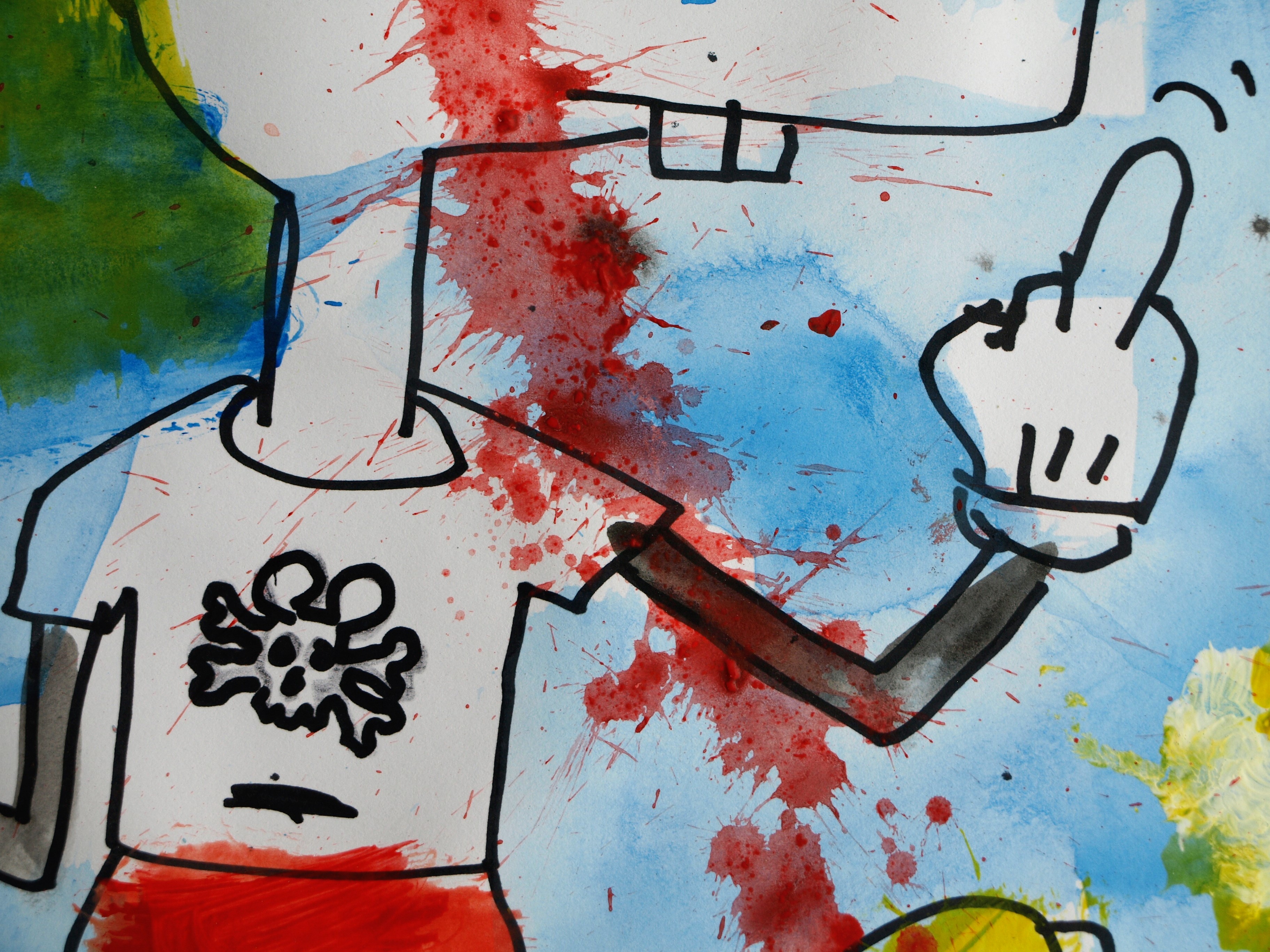 Peter Klashorst - Aquarel , Mickey Mouse geeft zijn Vinger – 2016 kopen? Bied vanaf 25!