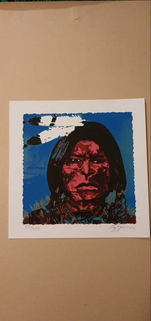 Espen Hagen - 2x Kleurenzeefdruk Indiaan gesigneerd kopen? Bied vanaf 20!