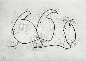 Willem Hussem - Abstracte compositie, droge naald ets - 1982 verkocht voor € 50!