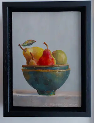 Marian van der Sanden - 2x stilleven Schaaltje kersen en schaaltje peren kopen? Bied vanaf 320!