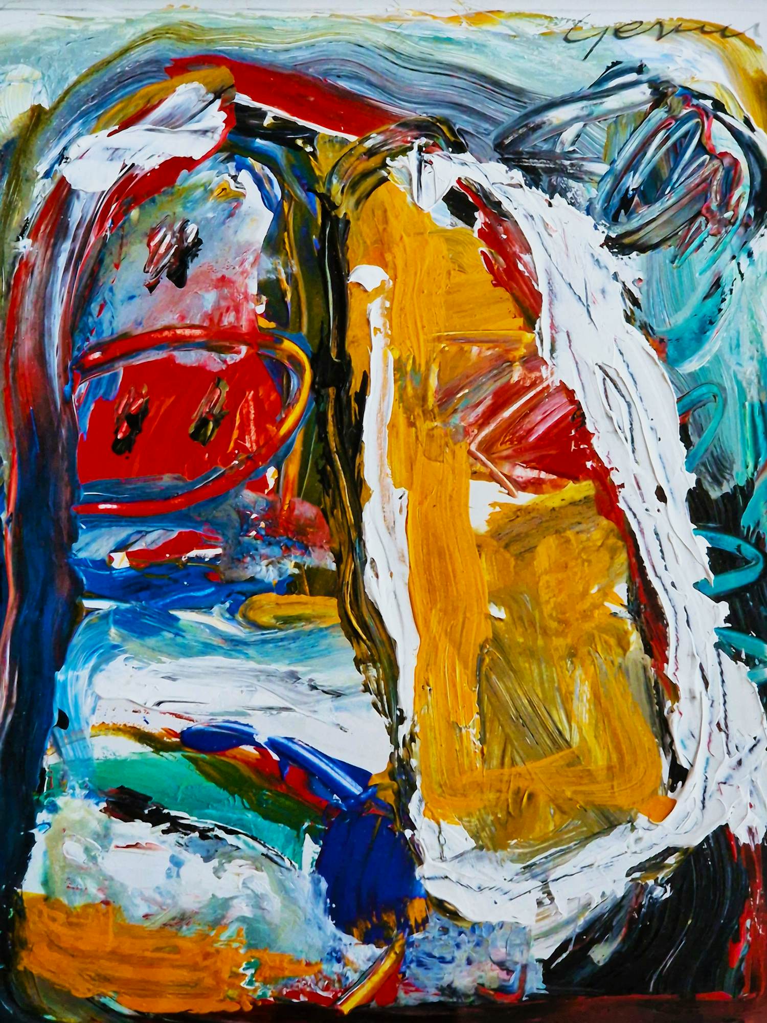 Gerriet Postma - bekend Fries expressionist - "dik in de verf" abstract olieverf - mooi ingelijst kopen? Bied vanaf 178!