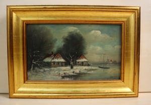 Piet Peters - Wintergezicht met boerderij aan water kopen? Bied vanaf 95!