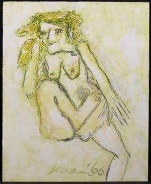 Pieter Haan - Acryl op board, Zittend naakt kopen? Bied vanaf 1!